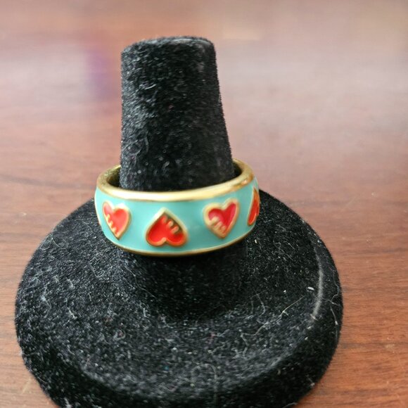 Coach Blue and Red Heart Band Ring 95538 Size 8 - Picture 5 of 5